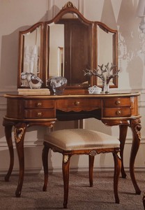 Casa Padrino Luxury Baroque Bedroom Set Dark Brown / Gold - 1 Baroque Make Up Dresser & 1 Baroque Mirror & 1 Baroque Stool - Baroque Bedroom & Hotel Furniture - Luxury Quality - Made in Italy
