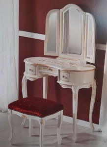 Casa Padrino Luxury Baroque Bedroom Set Bordeaux Red / White / Gold - 1 Baroque Make Up Dresser & 1 Baroque Mirror & 1 Baroque Stool - Baroque Bedroom Furniture - Luxury Quality - Made in Italy