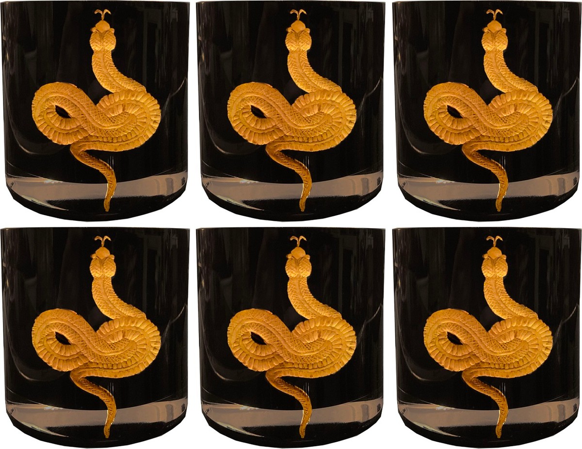 Casa Padrino set di 6 bicchieri da whisky di lusso serpente nero / oro Ø 8 x A. 9 cm - Bicchieri da whisky fatti e incisi a mano - Accessori per Hotel e Ristoranti - Qualità di Lusso Casa Padrino set di 6 bicchieri da whisky di lusso serpente nero / oro Ø 8 x A. 9 cm - Bicchieri da whisky fatti e incisi a mano - Accessori per Hotel e Ristoranti - Qualità di Lusso