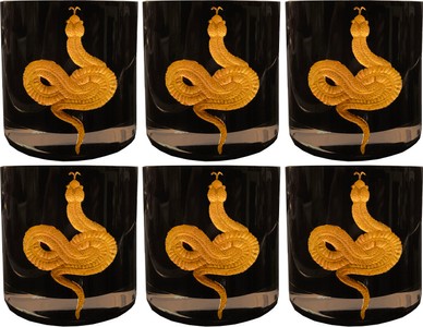 Casa Padrino set di 6 bicchieri da whisky di lusso serpente nero / oro Ø 8 x A. 9 cm - Bicchieri da whisky fatti e incisi a mano - Accessori per Hotel e Ristoranti - Qualità di Lusso