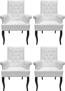 Casa Padrino conjunto de sillas de comedor de 4 blanco / negro - Sillas de cuero sintético con reposabrazos - Muebles Barrocos