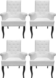 Casa Padrino ensemble de 4 chaises de salle à manger blanc / noir - Chaises en cuir synthétique avec accoudoirs - Mobilier Baroque