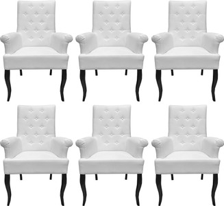 Casa Padrino Chesterfield Neo Baroque Dining Room Chair Set of 6 White / Black - Faux Leather Chairs with Armrests - Baroque Furniture Casa Padrino Chesterfield Neo Baroque Dining Room Chair Set of 6 White / Black - Faux Leather Chairs with Armrests - Baroque Furniture