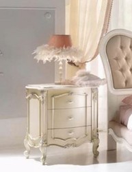 Luxus Barock Nachtkommode Nachttisch Creme Silber Luxury Baroque Bedside Table Night Table Cream Silver