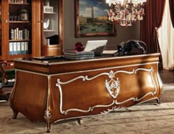 Casa Padrino luxury baroque desk brown / silver - Noble solid wood office table - Baroque office furniture - Luxury Quality - Made in Italy