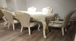 Casa Padrino conjunto de comedor barroco de lujo gris / blanco / oro - 1 Mesa de Comedor Barroco y 6 Sillas de Comedor Barroco - Muebles de comedor barroco - Noble y Magnífico