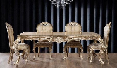 Casa Padrino set da sala da pranzo barocco di lusso beige / oro / oro antico - 1 Tavolo da Pranzo Barocco e 6 Sedie da Pranzo Barocco - Mobili per sala da pranzo barocco - Nobile e Magnifico