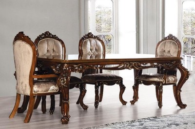 Casa Padrino set da sala da pranzo barocco di lusso grigio / marrone / oro - 1 Tavolo da Pranzo Barocco e 6 Sedie da Pranzo Barocco - Mobili per sala da pranzo barocco - Nobile e Magnifico