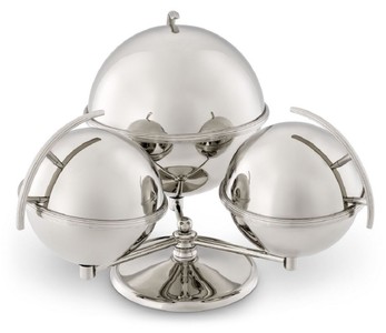 Casa Padrino conjunto de 3 tazones de servir de lujo con soporte plata 35,5 x 32,5 x A. 23,5 - Tazones de latón con tapa deslizante - Accesorios de Hotel y Restaurante de Lujo - Colección de Lujo