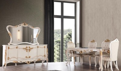 Casa Padrino Luxus Barock Möbel Set Weiß / Beige / Gold - 1 Barock Sideboard mit 4 Türen & 1 Barock Wandspiegel - Barock Möbel - Edel & Prunkvoll