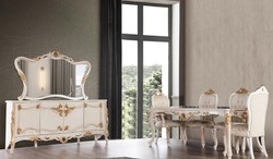 Luxus Barock Sideboard mit Spiegel Weiß Beige Gold Luxury Baroque Sideboard with Mirror White Beige Gold