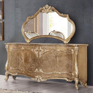 Casa Padrino set di mobili barocco di lusso oro antico - 1 Credenza Barocco con 2 Ante e 1 Specchio a Parete Barocco - Mobili Barocchi - Nobile e Magnifico