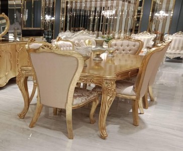 Casa Padrino set da sala da pranzo barocco di lusso rosa / oro - 1 Tavolo da Pranzo Barocco e 6 Sedie da Pranzo Barocco con Motivo Elegante - Mobili per sala da pranzo barocco
