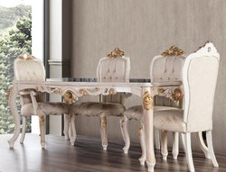 Casa Padrino ensemble de salle à manger baroque de luxe gris / blanc / beige / or - 1 Table à Manger Baroque & 6 Chaises à Manger Baroque avec Motif - Meubles de salle à manger baroque