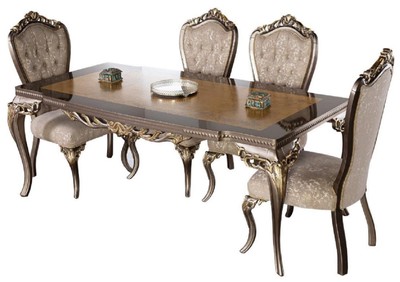 Casa Padrino set da sala da pranzo barocco di lusso marrone / grigio / grigio scuro / oro - 1 Tavolo da Pranzo Barocco e 6 Sedie da Pranzo Barocco - Mobili per sala da pranzo barocco