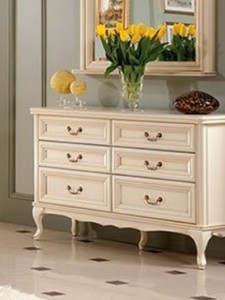 Casa Padrino luxury Art Nouveau solid wood chest of drawers with 6 drawers cream 135 x 42.5 x H. 86.6 cm - Baroque & Art Nouveau Bedroom Furniture