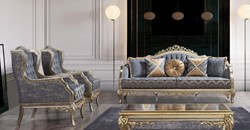 Casa Padrino luxury baroque living room set blue / silver / gold - 2 Baroque Sofas & 2 Baroque Armchairs & 1 Baroque Coffee Table - Baroque living room furniture