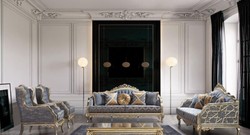 Casa Padrino luxury baroque living room set blue / silver / gold - 2 Baroque Sofas & 2 Baroque Armchairs & 1 Baroque Coffee Table - Baroque living room furniture