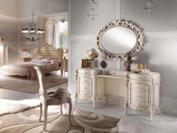 Luxus Barock Schminkkommode Creme Silber Luxury Baroque Dressing Table Cream Silver