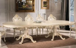 Casa Padrino luxury baroque dining table cream / gold - Magnificent solid wood dining room table in baroque style - Baroque dining room furniture - Luxury Quality - Made in Italy