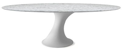 Ovaler Luxus Esstisch mit Marmor Tischplatte Matt Weiß Oval Luxury Dining Table with Marble Top Matte White