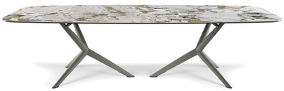 Luxus Esstisch mit Keramik Tischplatte Mehrfarbig Grau Luxury Dining Table with Ceramic Top Multicolored Gray