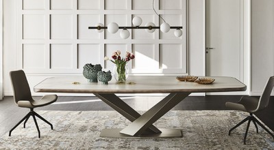 Casa Padrino Luxus Esstisch Mehrfarbig / Titanfarben 300 x 128 x H. 73 cm - Esszimmertisch mit hochwertiger Keramik Tischplatte - Moderne Esszimmer Möbel - Luxus Qualität - Made in Italy