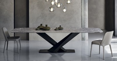 Luxus Esstisch mit Keramik Tischplatte Grau Schwarz Luxury Dining Table with Ceramic Top Gray Black