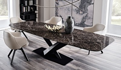 Luxus Esstisch mit Keramik Tischplatte Schwarz Schwarz Luxury Dining Table with Ceramic Top Black Black