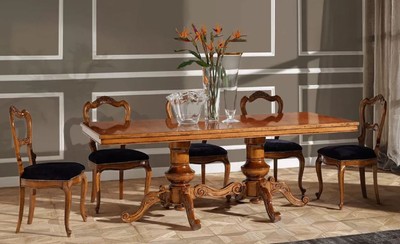 Casa Padrino set da sala da pranzo Biedermeier di lusso viola / marrone - 1 Tavolo Biedermeier e 6 Sedie Biedermeier - Mobili da Pranzo Biedermeier - Qualità di Lusso - Fatto in Italia