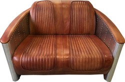 Casa Padrino canapé en cuir Art Déco de luxe 122 x 70 x H. 82 cm - Différents Coloris - Canapé de salon en aluminium avec cuir véritable - Meuble Canapé Aviateur Avion en Aluminium Casa Padrino canapé en cuir Art Déco de luxe 122 x 70 x H. 82 cm - Différents Coloris - Canapé de salon en aluminium avec cuir véritable - Meuble Canapé Aviateur Avion en Aluminium