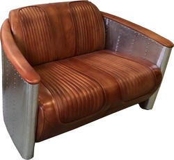 Casa Padrino canapé en cuir Art Déco de luxe 122 x 70 x H. 82 cm - Différents Coloris - Canapé de salon en aluminium avec cuir véritable - Meuble Canapé Aviateur Avion en Aluminium Casa Padrino canapé en cuir Art Déco de luxe 122 x 70 x H. 82 cm - Différents Coloris - Canapé de salon en aluminium avec cuir véritable - Meuble Canapé Aviateur Avion en Aluminium