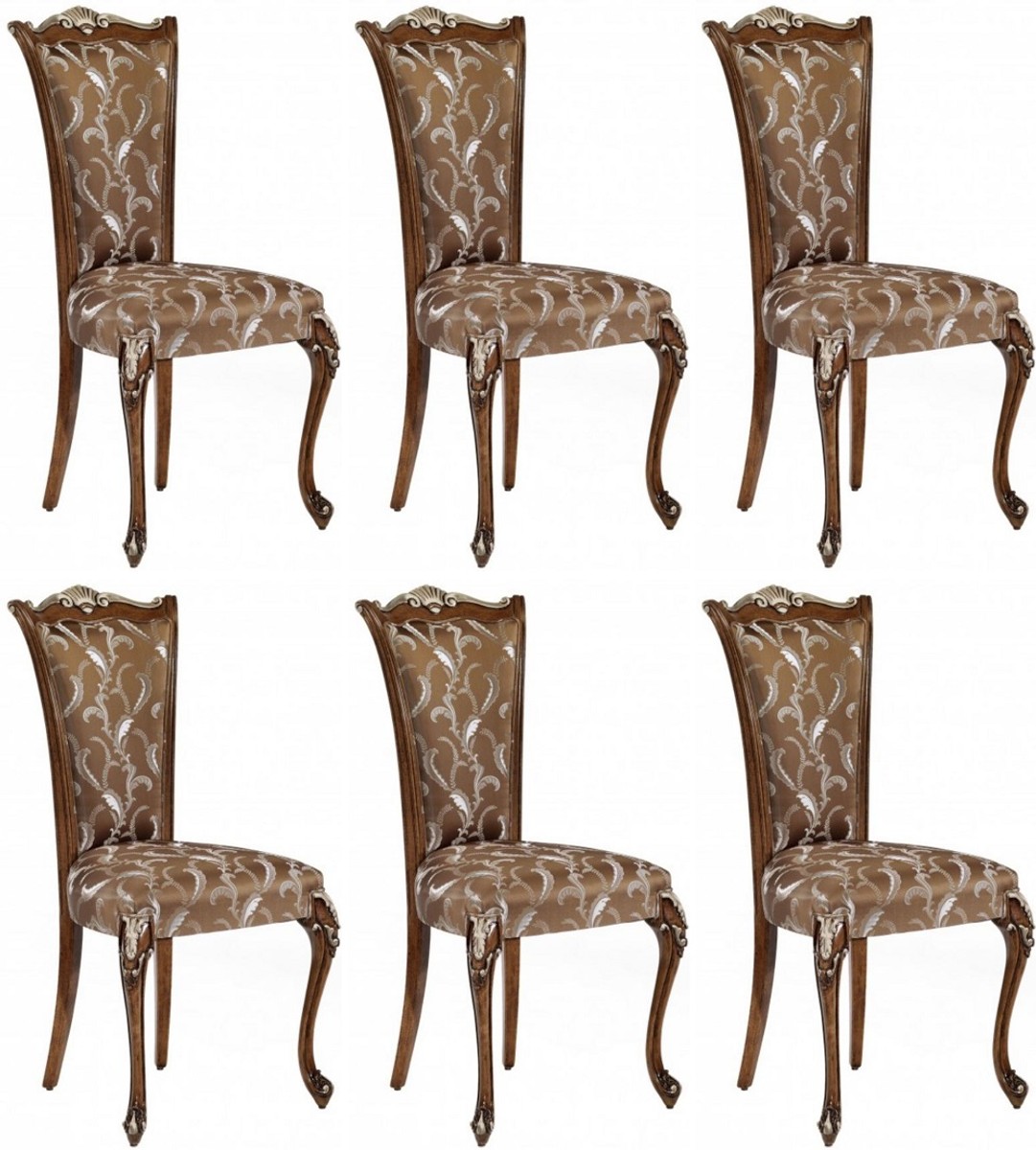 Casa Padrino Luxury Baroque Dining Chair Set Brown / White / Silver - Handmade Kitchen Chairs Set of 6 - Baroque Dining Room Furniture - Luxury Quality - Made in Italy Casa Padrino Luxury Baroque Dining Chair Set Brown / White / Silver - Handmade Kitchen Chairs Set of 6 - Baroque Dining Room Furniture - Luxury Quality - Made in Italy