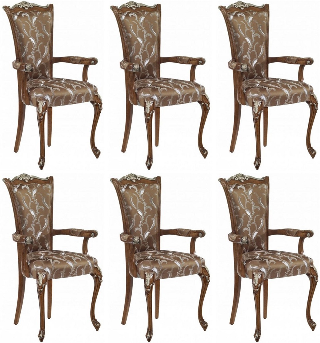 Luxus Barock Esszimmerstuhl Set Braun Weiß Silber Luxury Baroque Dining Chair Set Brown White Silver Luxus Barock Esszimmerstuhl Set Braun Weiß Silber Luxury Baroque Dining Chair Set Brown White Silver