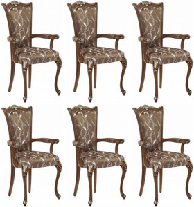Casa Padrino Luxury Baroque Dining Chair Set Brown / White / Silver - Handmade Kitchen Chairs Set of 6 with Armrests - Baroque Dining Room Furniture - Luxury Quality - Made in Italy Casa Padrino Luxury Baroque Dining Chair Set Brown / White / Silver - Handmade Kitchen Chairs Set of 6 with Armrests - Baroque Dining Room Furniture - Luxury Quality - Made in Italy