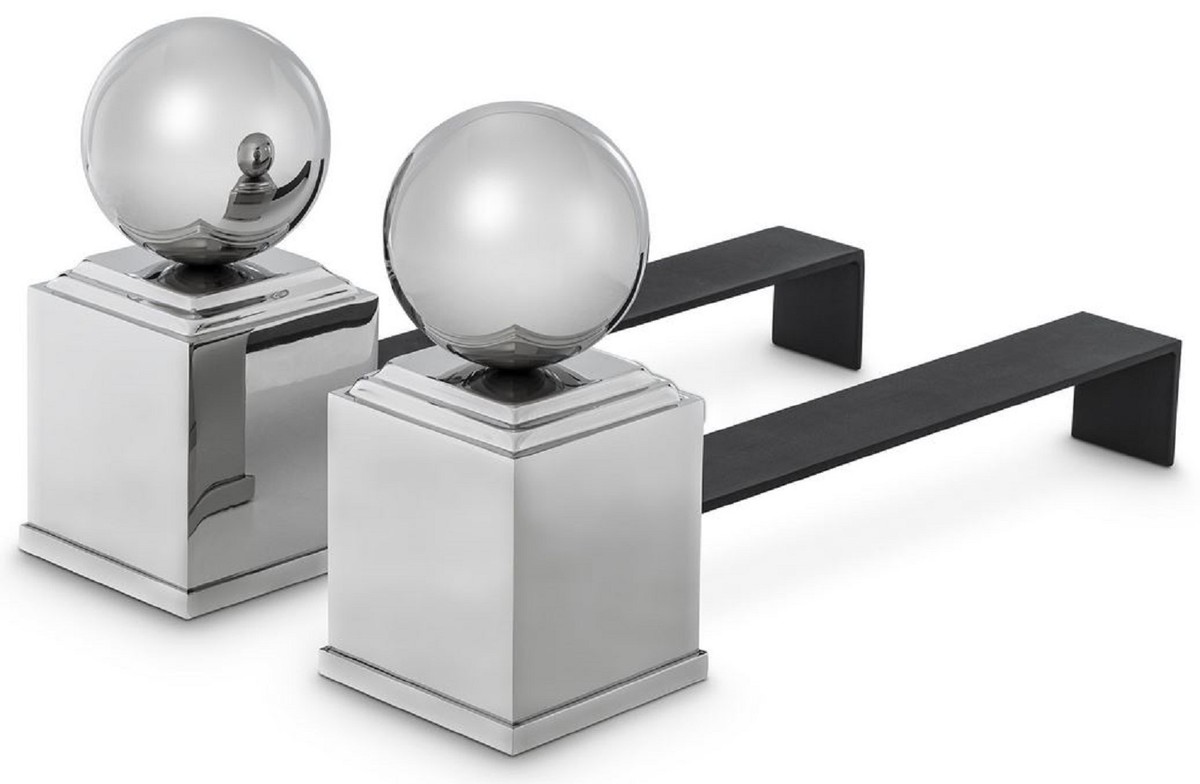 Casa Padrino set da andiron di lusso argento / nero 52 x 12,5 x A. 27 cm - Accessori per Caminetti - Collezione di Lusso