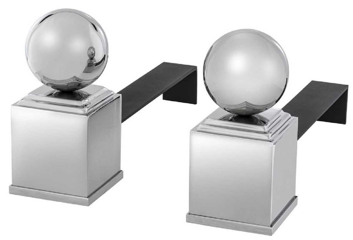 Casa Padrino set da andiron di lusso argento / nero 52 x 12,5 x A. 27 cm - Accessori per Caminetti - Collezione di Lusso