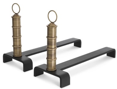 Casa Padrino conjunto de morillos de lujo latón vintage / negro 45 x 17 x A. 30 cm - Accesorios para Chimeneas - Colección de Lujo
