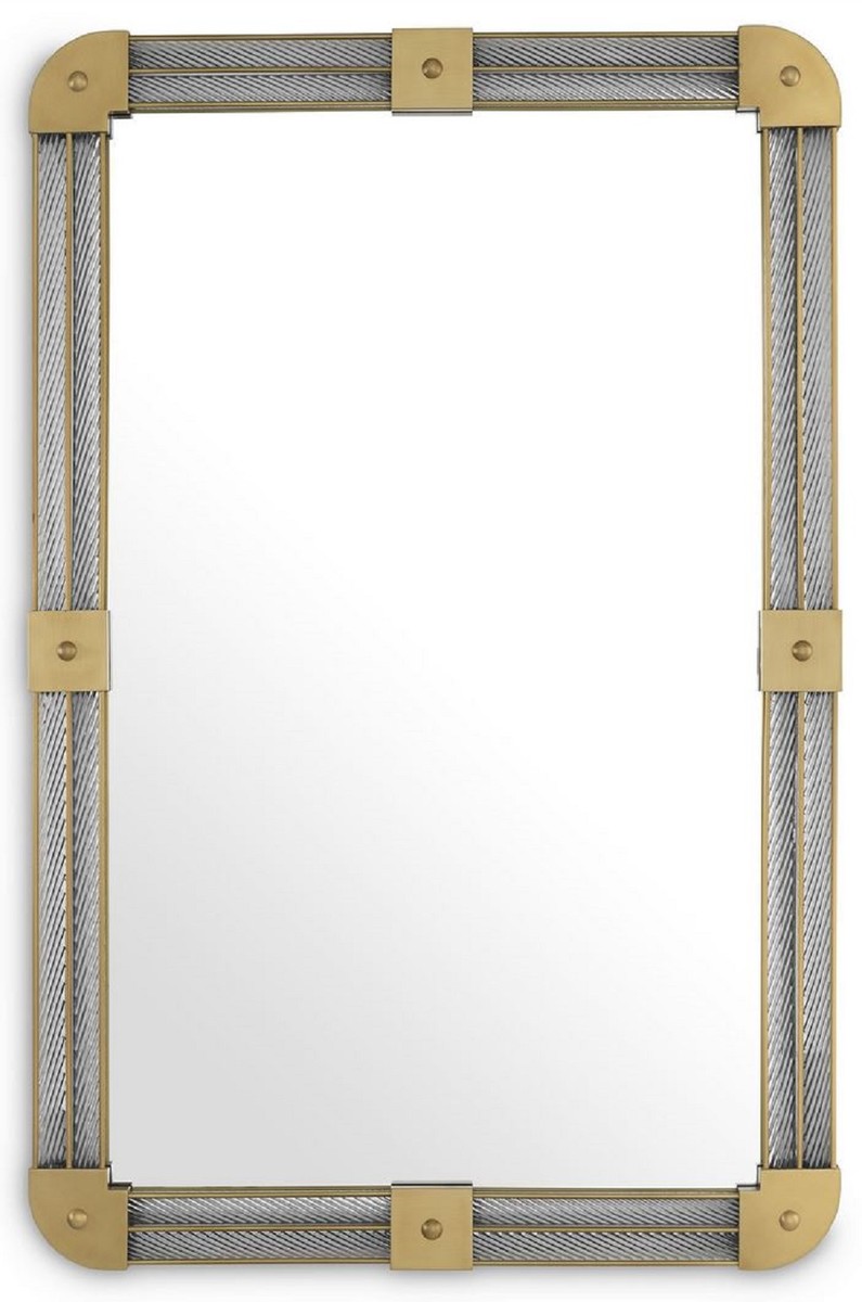 Casa Padrino miroir mural de luxe laiton antique 80 x 5 x H. 122 cm - Miroir de salon éclairé avec verre fait main - Miroir de chambre - Miroir d'armoire - Meubles de Luxe