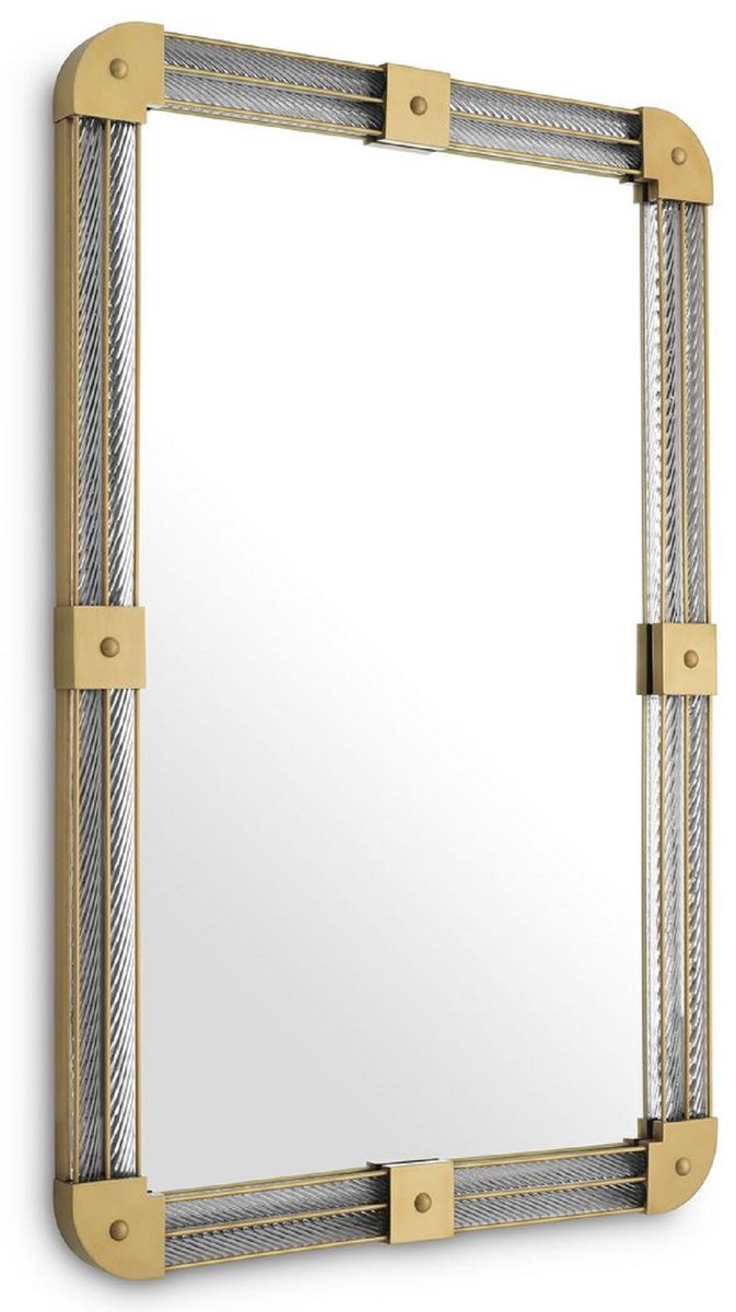 Casa Padrino miroir mural de luxe laiton antique 80 x 5 x H. 122 cm - Miroir de salon éclairé avec verre fait main - Miroir de chambre - Miroir d'armoire - Meubles de Luxe