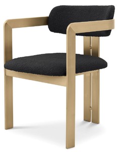 Luxus Esszimmerstuhl Küchenstuhl mit Armlehnen Schwarz Messing Luxury Dining Room Chair Kitchen Chair with Armrests Black Brass