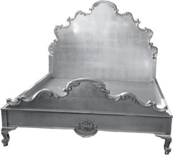 Casa Padrino lit double baroque de luxe argent - Magnifique lit en bois massif avec tête de lit - Meubles de chambre de style baroque - Noble & Magnifique