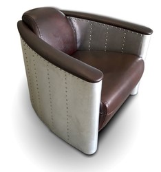 Casa Padrino poltrona in pelle Art Déco di lusso 80 x 95 x A. 90 cm - Diversi Colori - Poltrona da soggiorno in alluminio con vera pelle - Mobili Poltrona Aviatore Aeroplano in Alluminio
