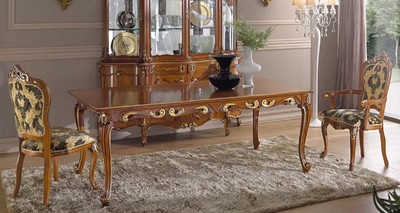 Casa Padrino set da sala da pranzo barocco di lusso verde / marrone / oro - 1 Tavolo da Pranzo Barocco Allungabile e 6 Sedie da Pranzo Barocche - Mobili Barocco - Fatto in Italia