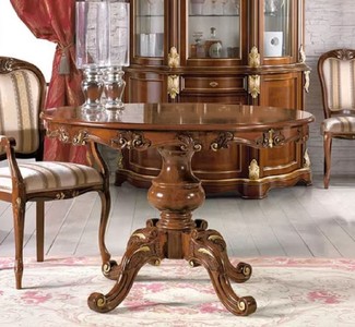 Casa Padrino table à manger baroque de luxe marron / or - Table de salle à manger baroque extensible - Table de cuisine baroque ronde  - Meuble de salle à manger baroque - Fabriqué en Italie