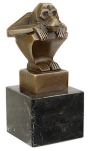 Casa Padrino escultura de bronce Art Deco de lujo mono con base de mármol bronce / negro 6,2 x 5,6 x A. 12,6 cm - Figura de Bronce - Figura Decorativa - Accesorios Decorativos