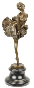 Casa Padrino escultura de bronce Art Nouveau de lujo dama con base de mármol bronce / negro 12,8 x 13 x A. 39,5 cm - Figura de Bronce - Figura Decorativa - Accesorios Decorativos