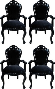 Casa Padrino Baroque Dining Chair Set of 4 Black - Handmade Antique Style Chairs with Armrests - Baroque Dining Room Furniture Casa Padrino Baroque Dining Chair Set of 4 Black - Handmade Antique Style Chairs with Armrests - Baroque Dining Room Furniture
