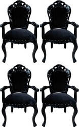 Casa Padrino Baroque Dining Chair Set of 4 Black - Handmade Antique Style Chairs with Armrests - Baroque Dining Room Furniture