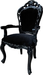 Casa Padrino Baroque Dining Chair Set of 4 Black - Handmade Antique Style Chairs with Armrests - Baroque Dining Room Furniture